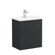 Vitra Root Groove 69244 Lavabo Dolabı, Çift Çekmeceli, Dar, 60 Cm, Mat Grafit, Yuvarlak Lavabolu